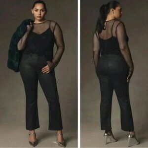 Anthropologie Pilcro Yaya Coated Mid-Rise Crop Flare Jeans Black, Size 32